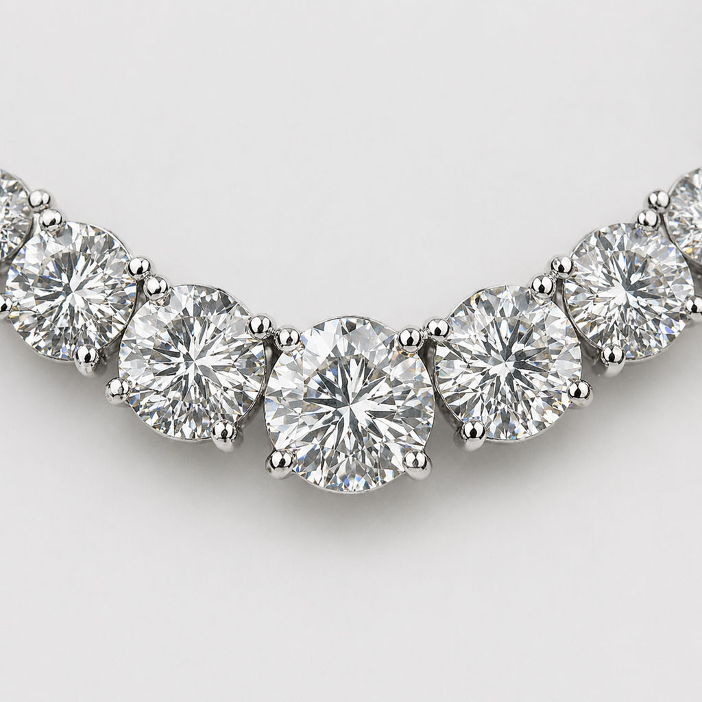 Natural Diamond Riviera Necklace 14KT White Gold