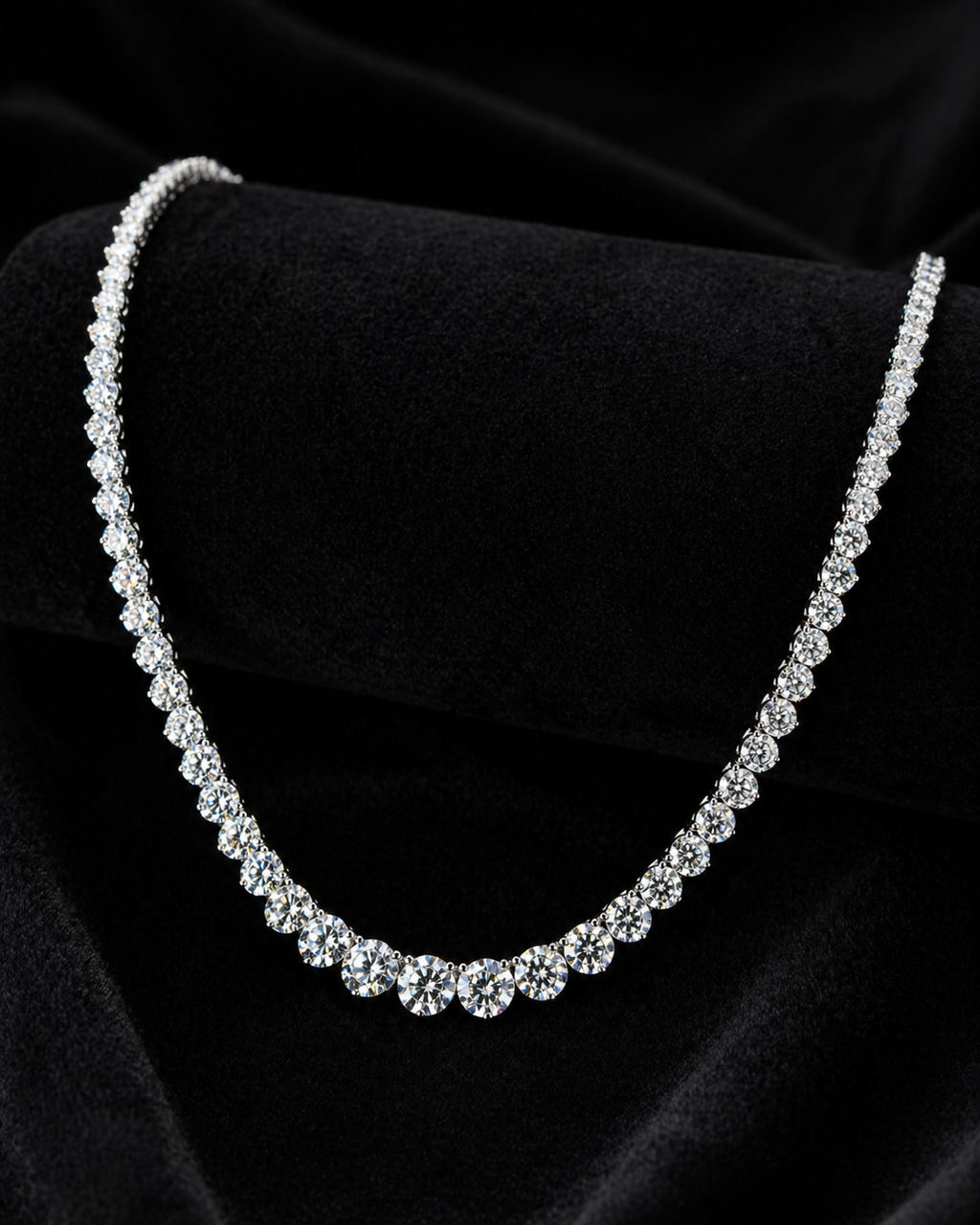 Natural Round Diamond Rivera Graduating Necklace 14KT White Gold