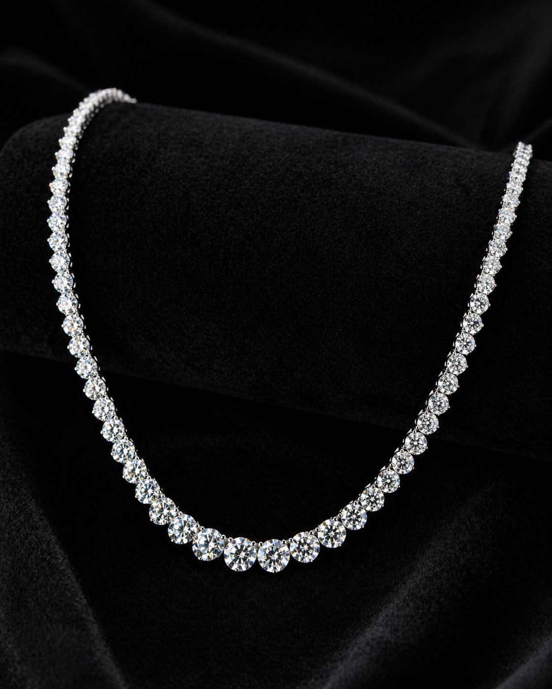 Natural Round Diamond Rivera Graduating Necklace 14KT White Gold