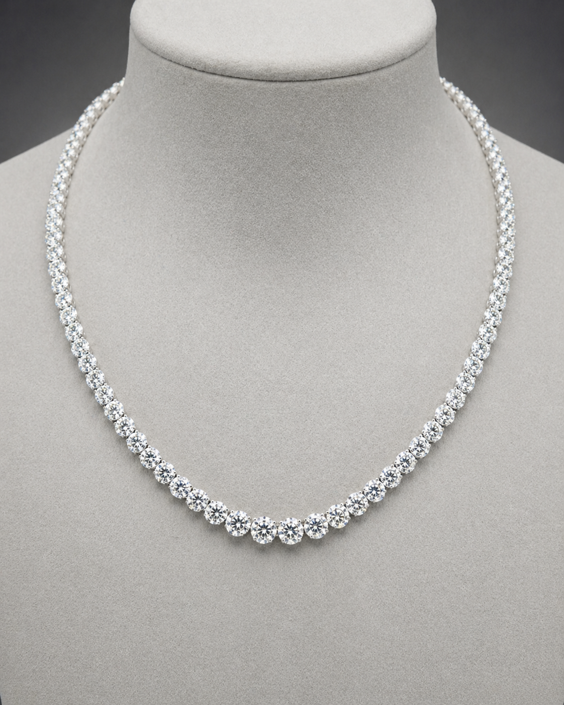 Natural Round Diamond Rivera Graduating Necklace 14KT White Gold