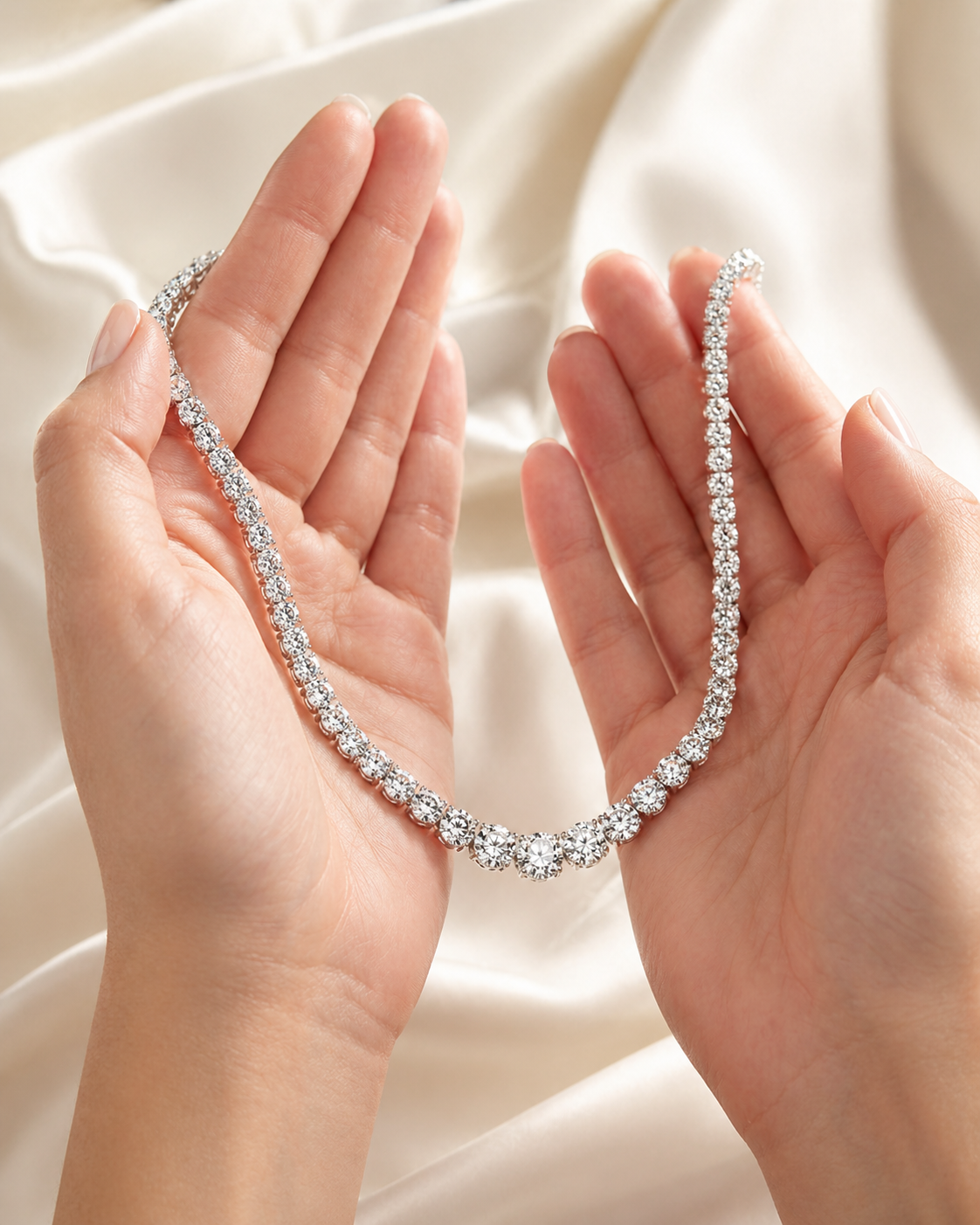 Natural Round Diamond Rivera Graduating Necklace 14KT White Gold