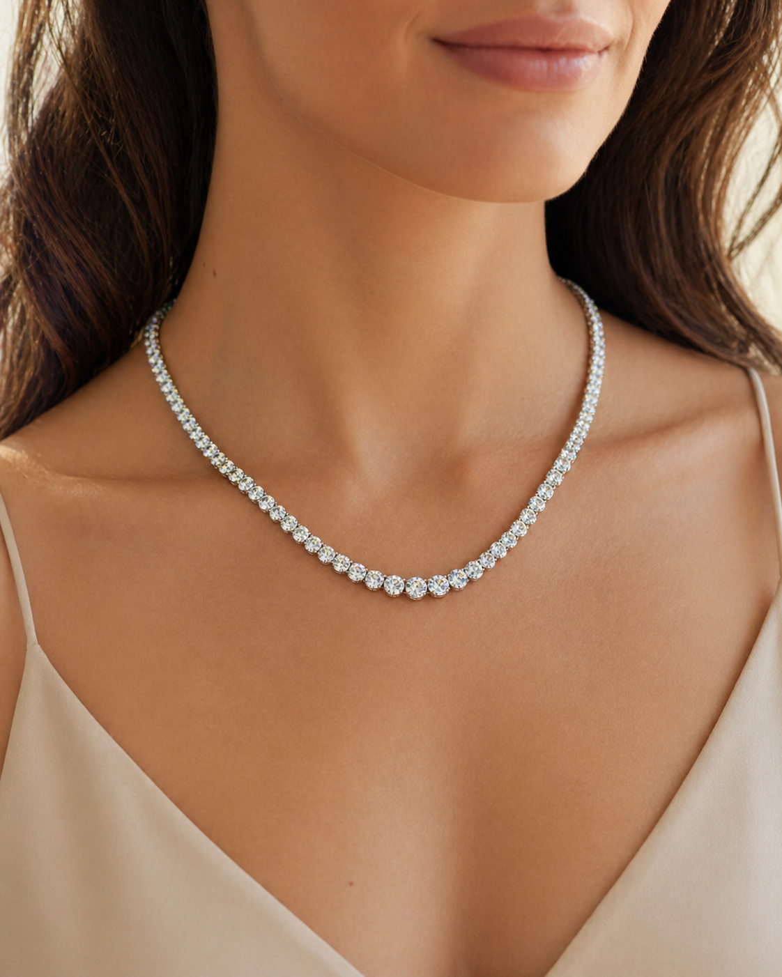 Natural Round Diamond Rivera Graduating Necklace 14KT White Gold