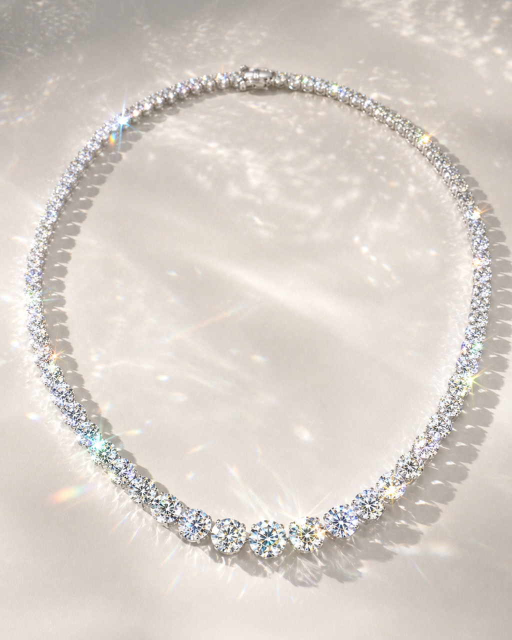 Natural Round Diamond Rivera Graduating Necklace 14KT White Gold