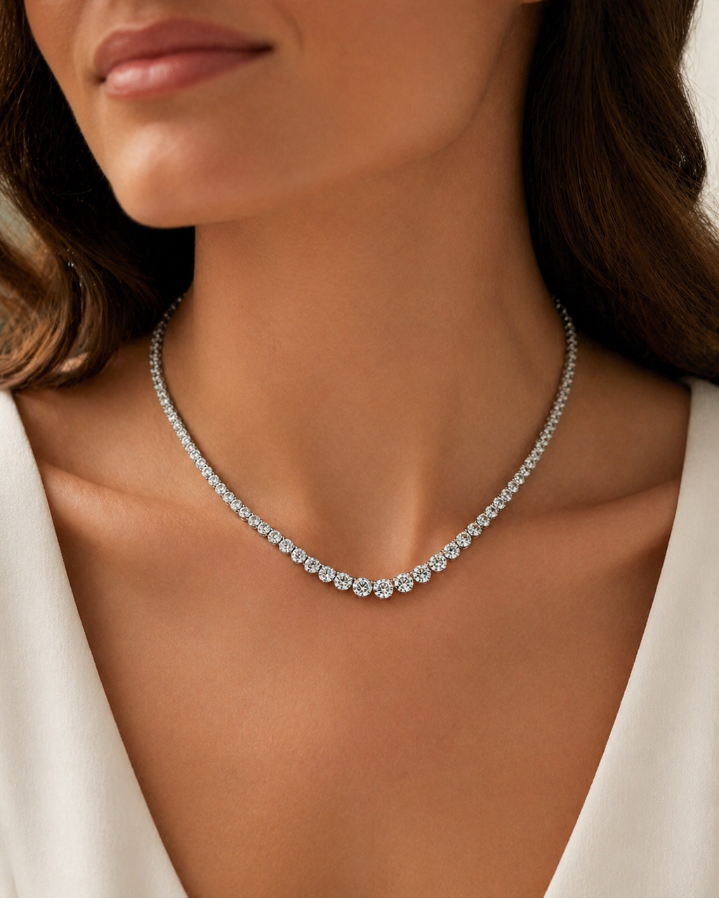 Natural Round Diamond Rivera Graduating Necklace 14KT White Gold