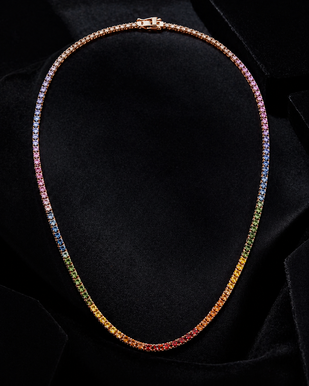Natural Sapphire Round Cut Necklace 14KT Rose Gold
