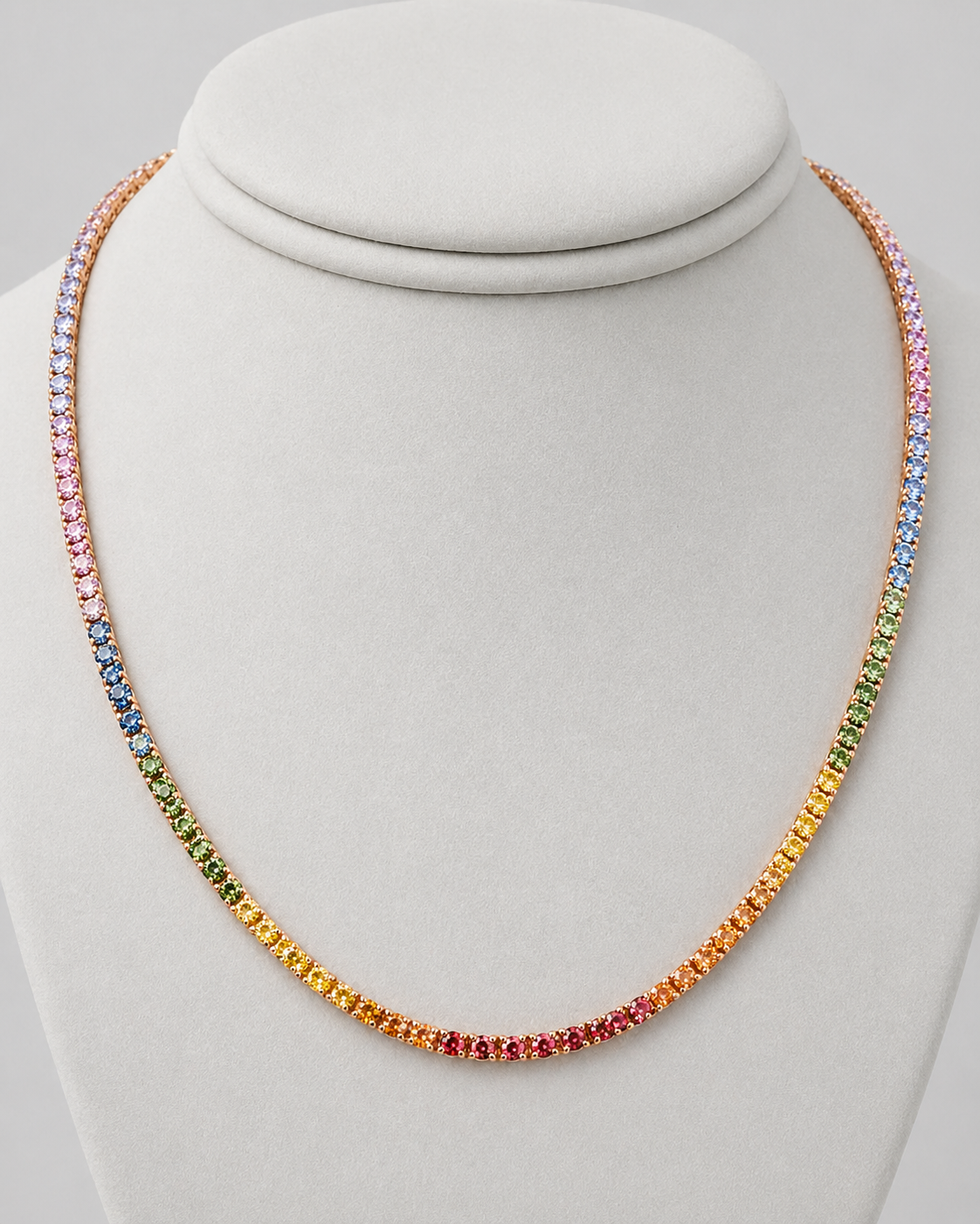 Natural Sapphire Round Cut Necklace 14KT Rose Gold