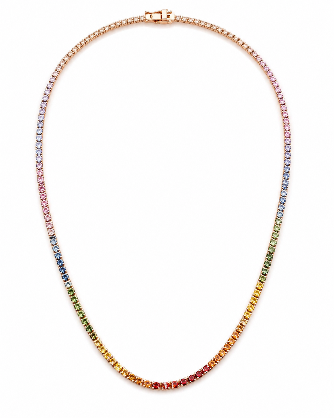 Natural Sapphire Round Cut Necklace 14KT Rose Gold
