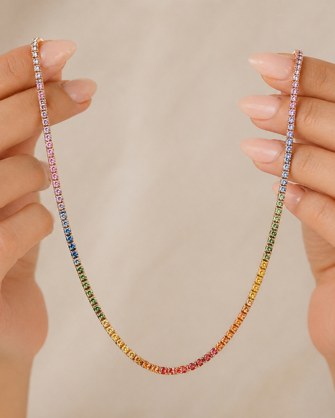 Natural Sapphire Round Cut Necklace 14KT Rose Gold