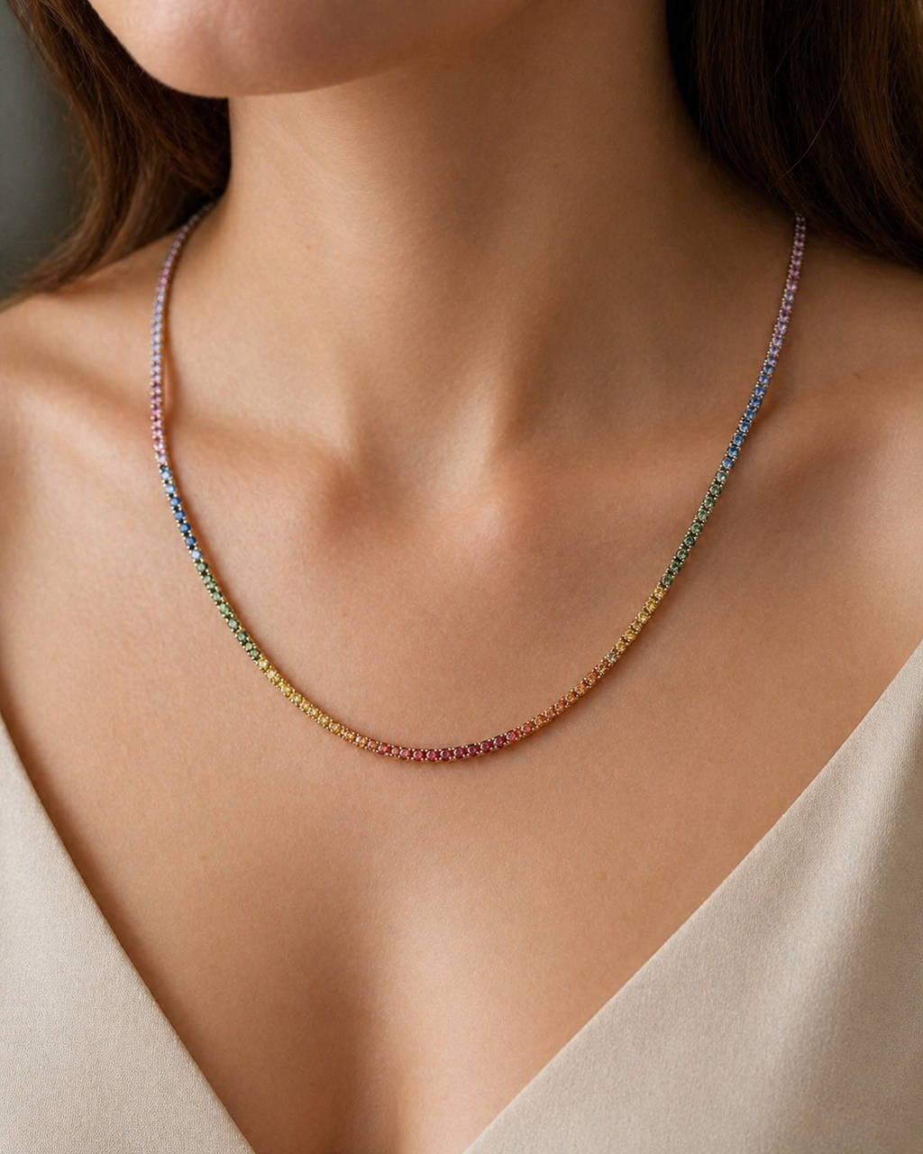Natural Sapphire Round Cut Necklace 14KT Rose Gold