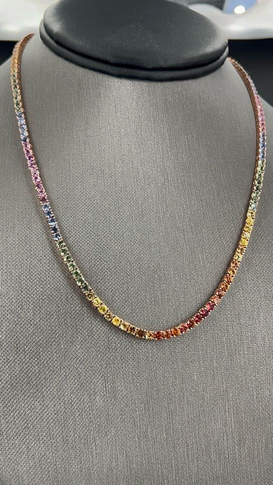 19.68 ct.t.w. Natural Sapphire Round Cut Necklace, in Rose Gold