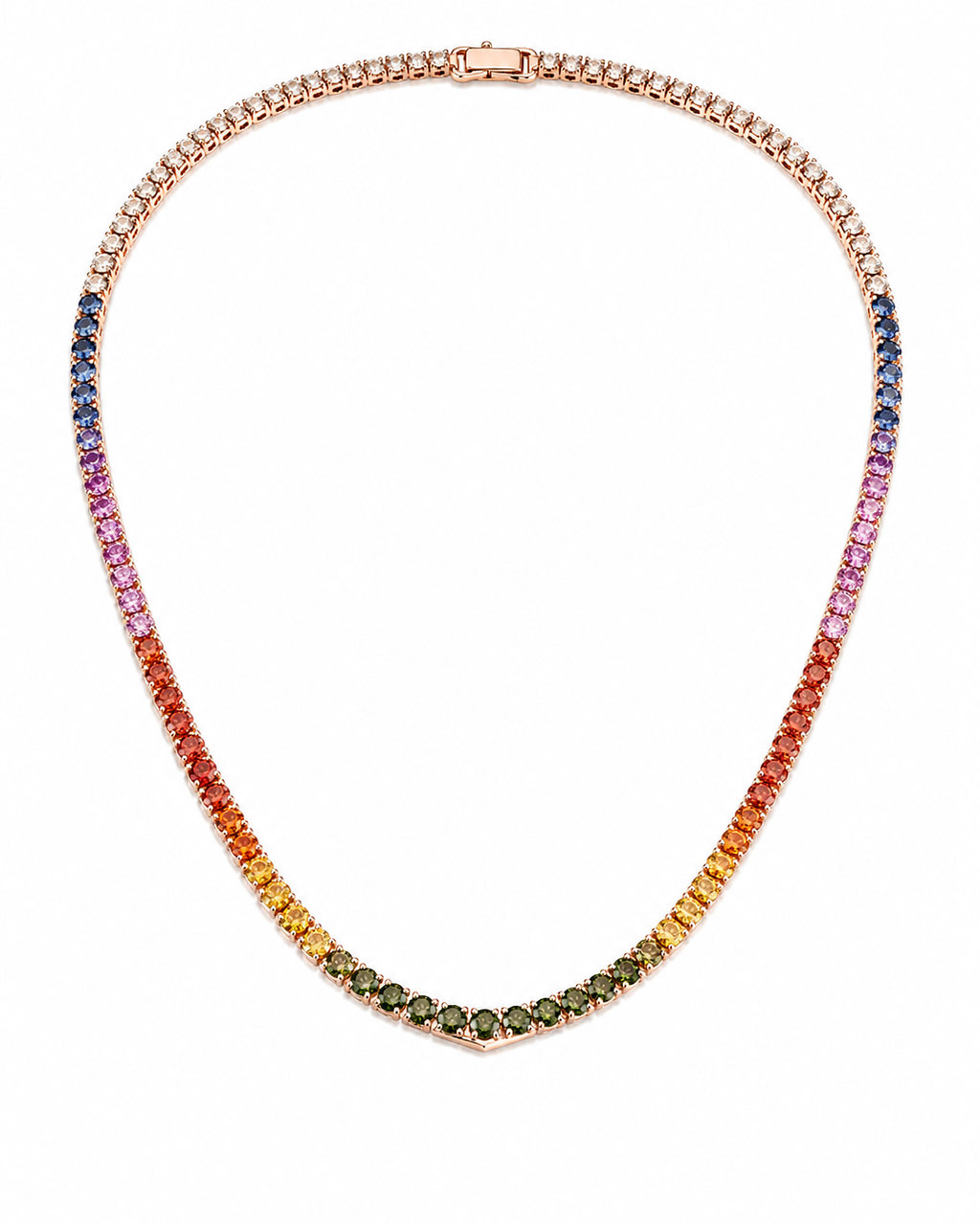 Natural Sapphire Round Cut Necklace 14KT Rose Gold