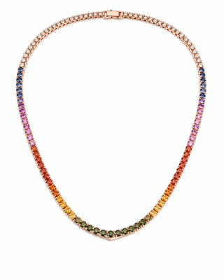 Natural Sapphire Round Cut Necklace 14KT Rose Gold