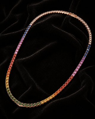 Natural Sapphire Round Cut Necklace 14KT Rose Gold