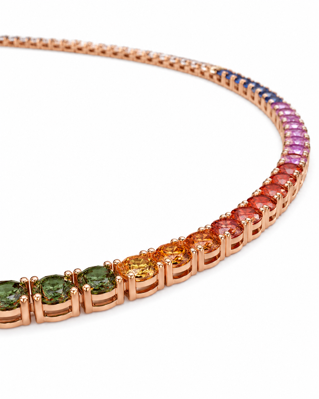 Natural Sapphire Round Cut Necklace 14KT Rose Gold