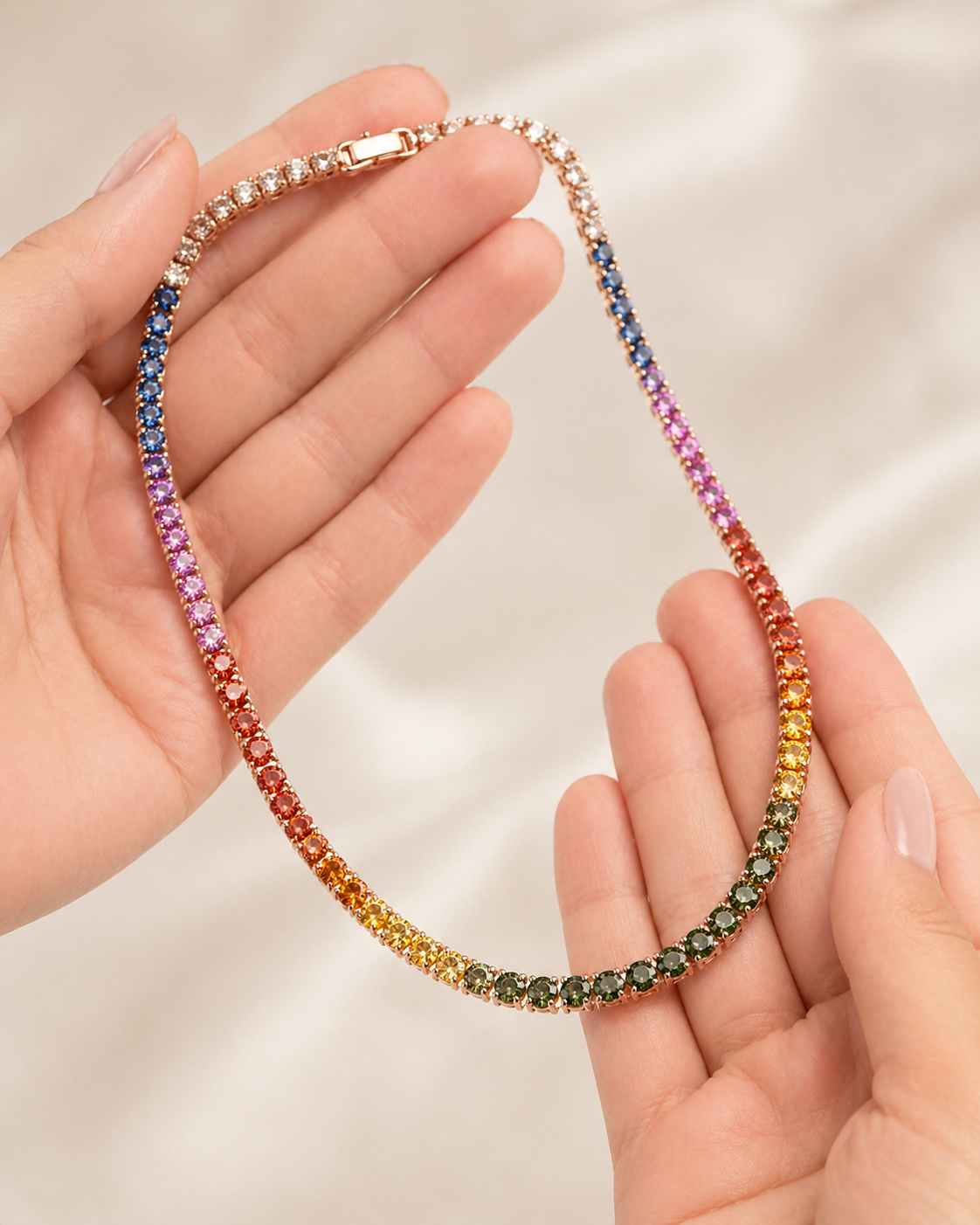 Natural Sapphire Round Cut Necklace 14KT Rose Gold