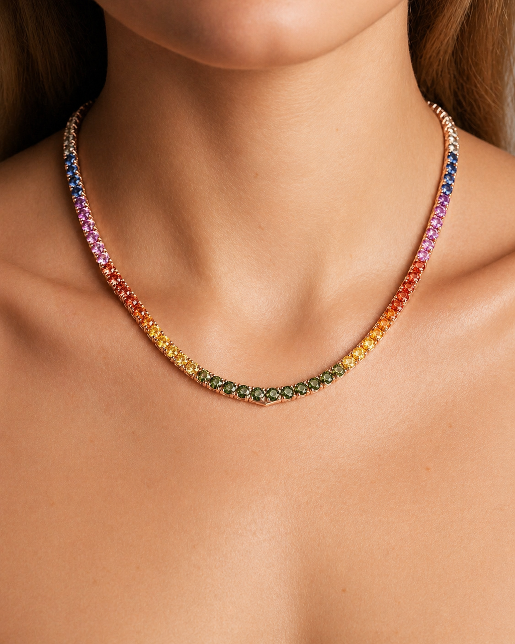 Natural Sapphire Round Cut Necklace 14KT Rose Gold
