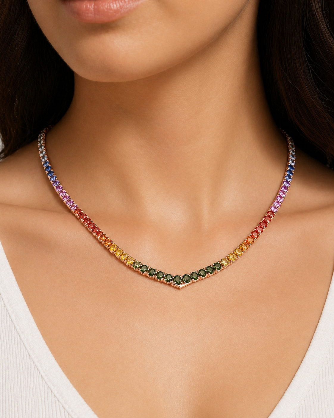 Natural Sapphire Round Cut Necklace 14KT Rose Gold