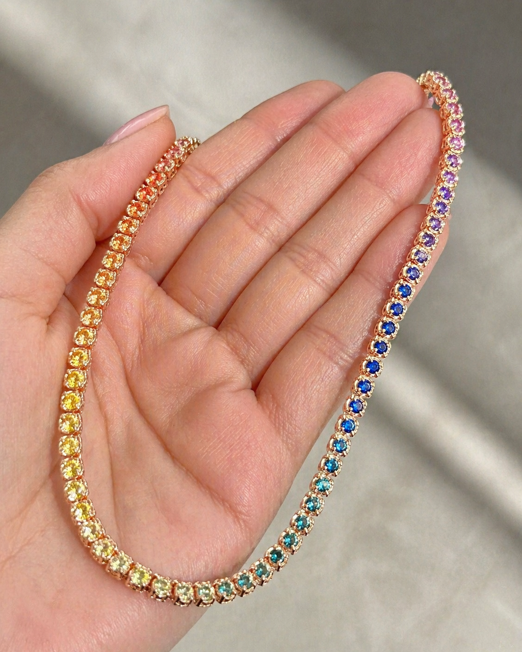 Natural Sapphire & Rubies Tennis Necklace 18KT Rose Gold