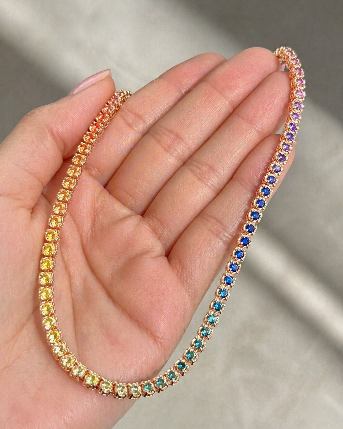 Natural Sapphire & Rubies Tennis Necklace 18KT Rose Gold