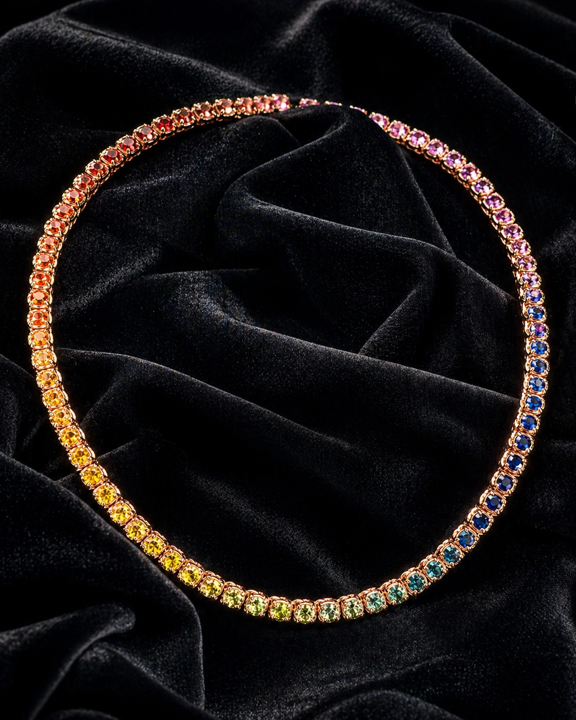 Natural Sapphire & Rubies Tennis Necklace 18KT Rose Gold