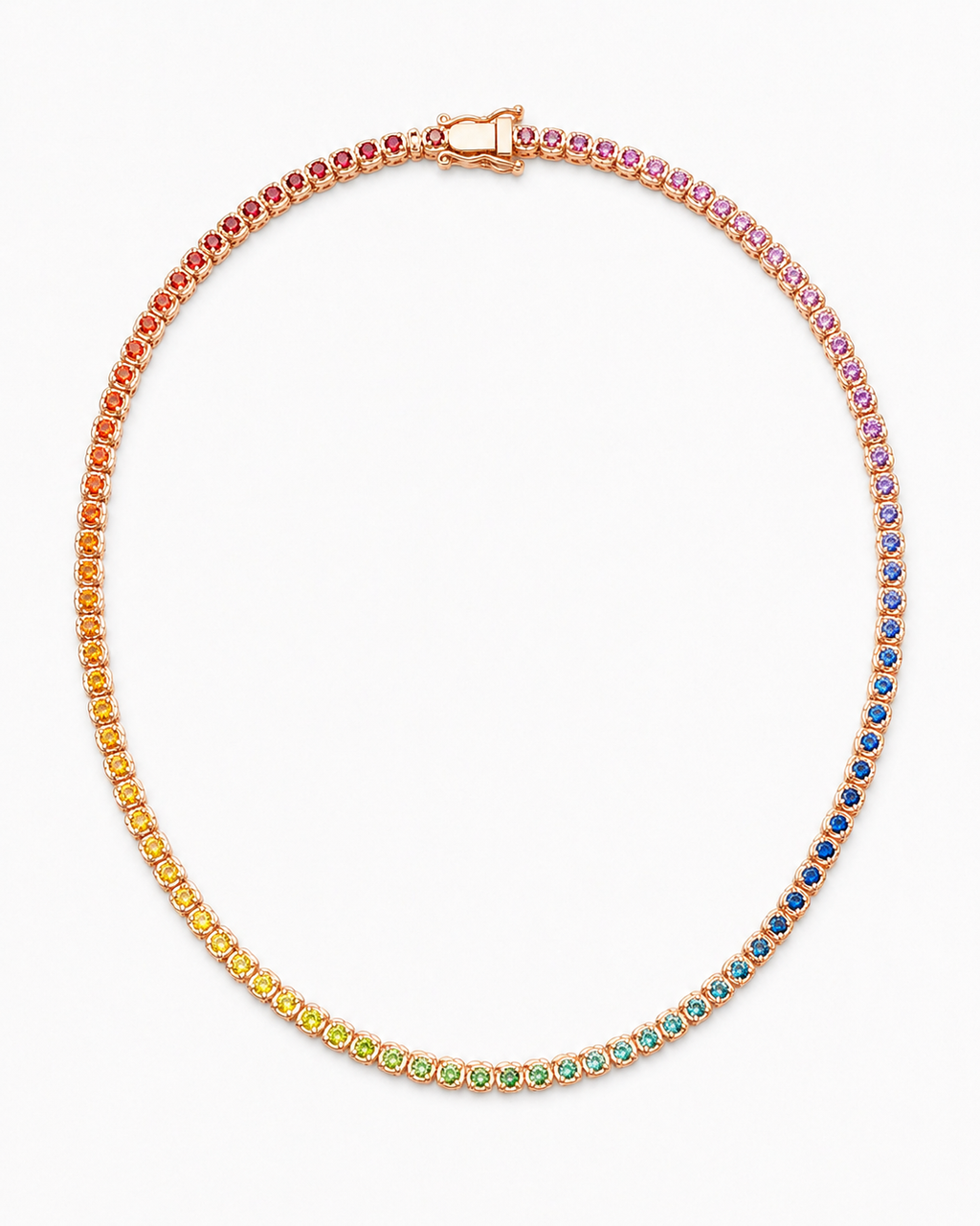 Natural Sapphire & Rubies Tennis Necklace 18KT Rose Gold