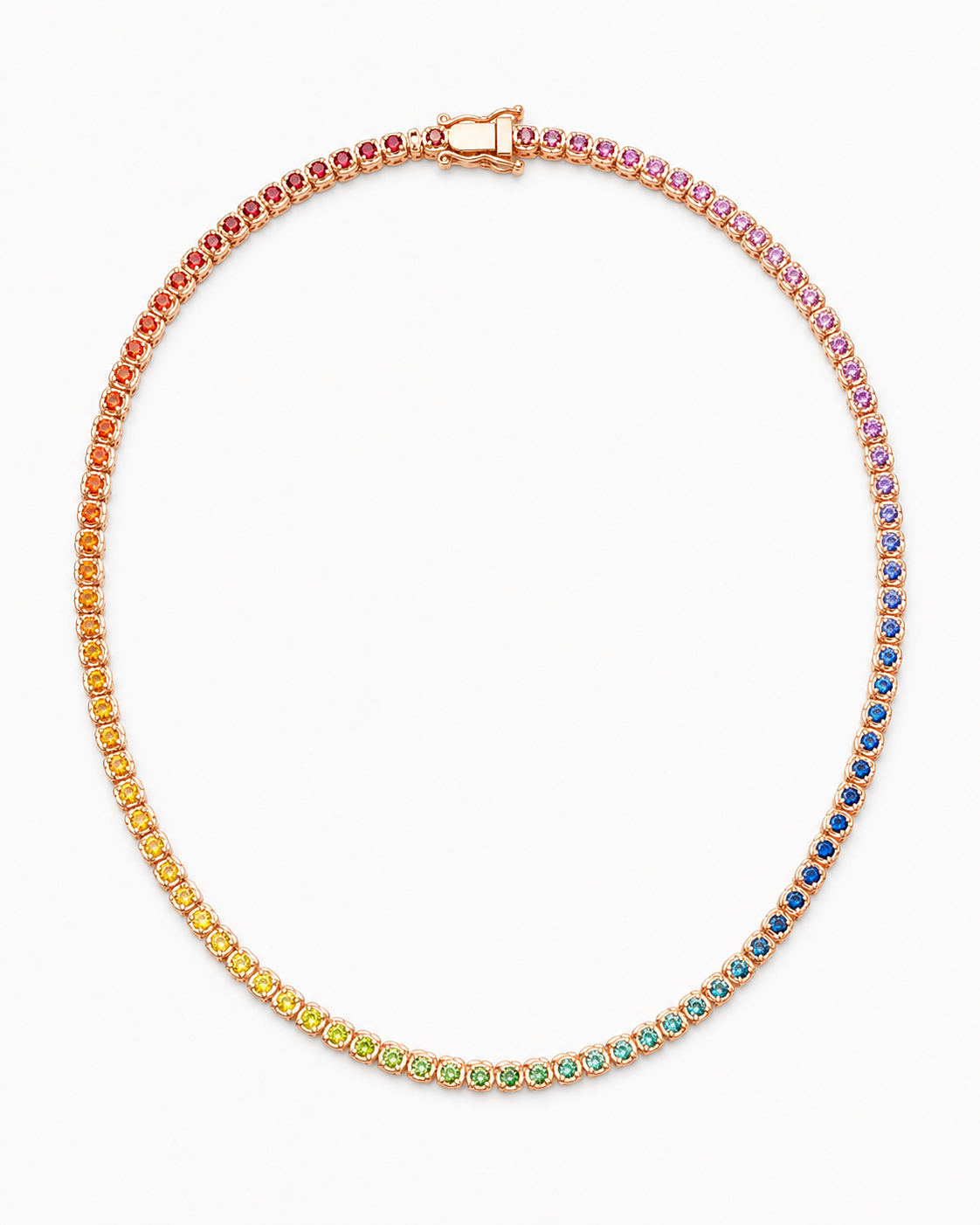 Natural Sapphire & Rubies Tennis Necklace 18KT Rose Gold