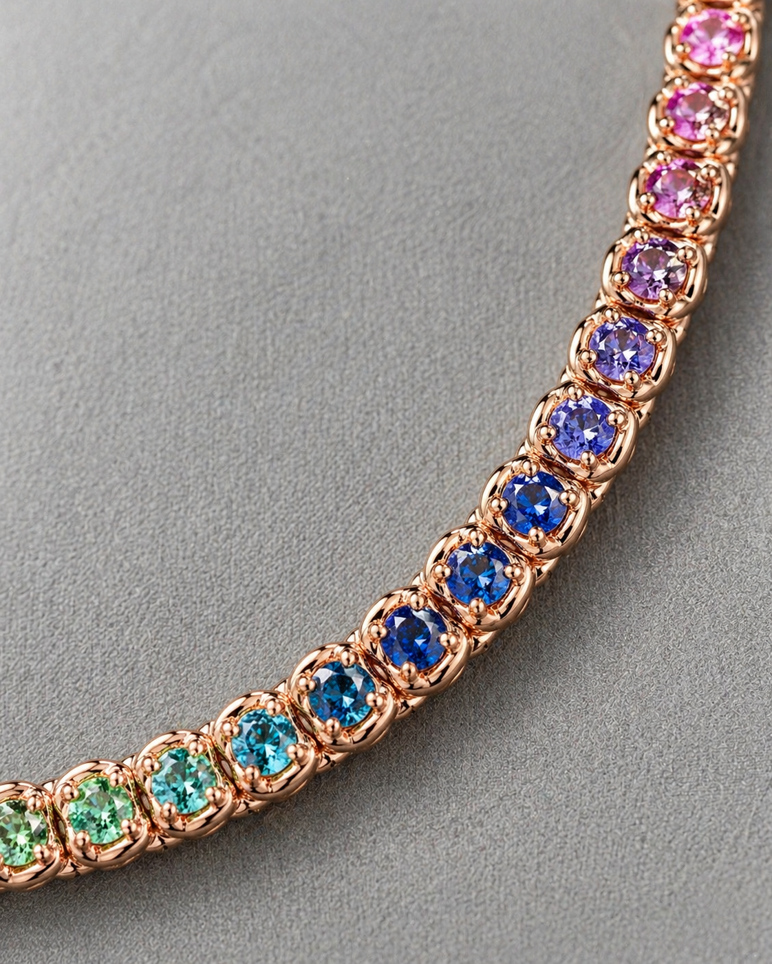 Natural Sapphire & Rubies Tennis Necklace 18KT Rose Gold