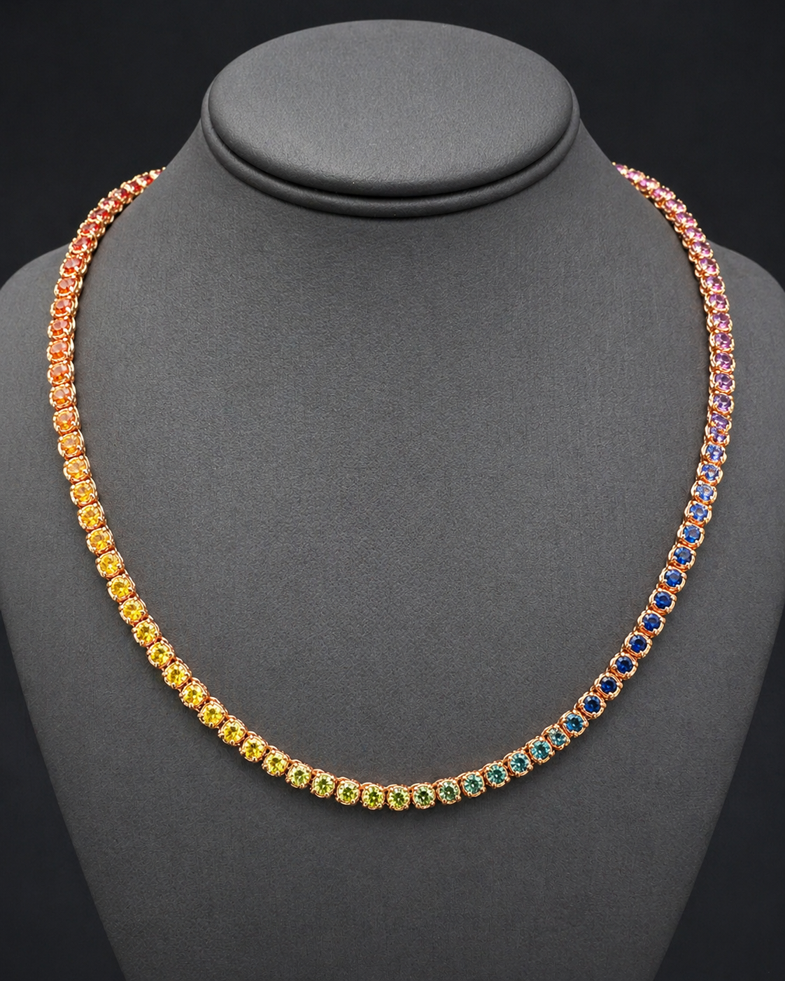 Natural Sapphire & Rubies Tennis Necklace 18KT Rose Gold