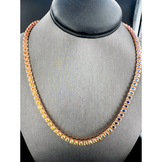 Natural Sapphire & Rubies Tennis Necklace 18KT Rose Gold