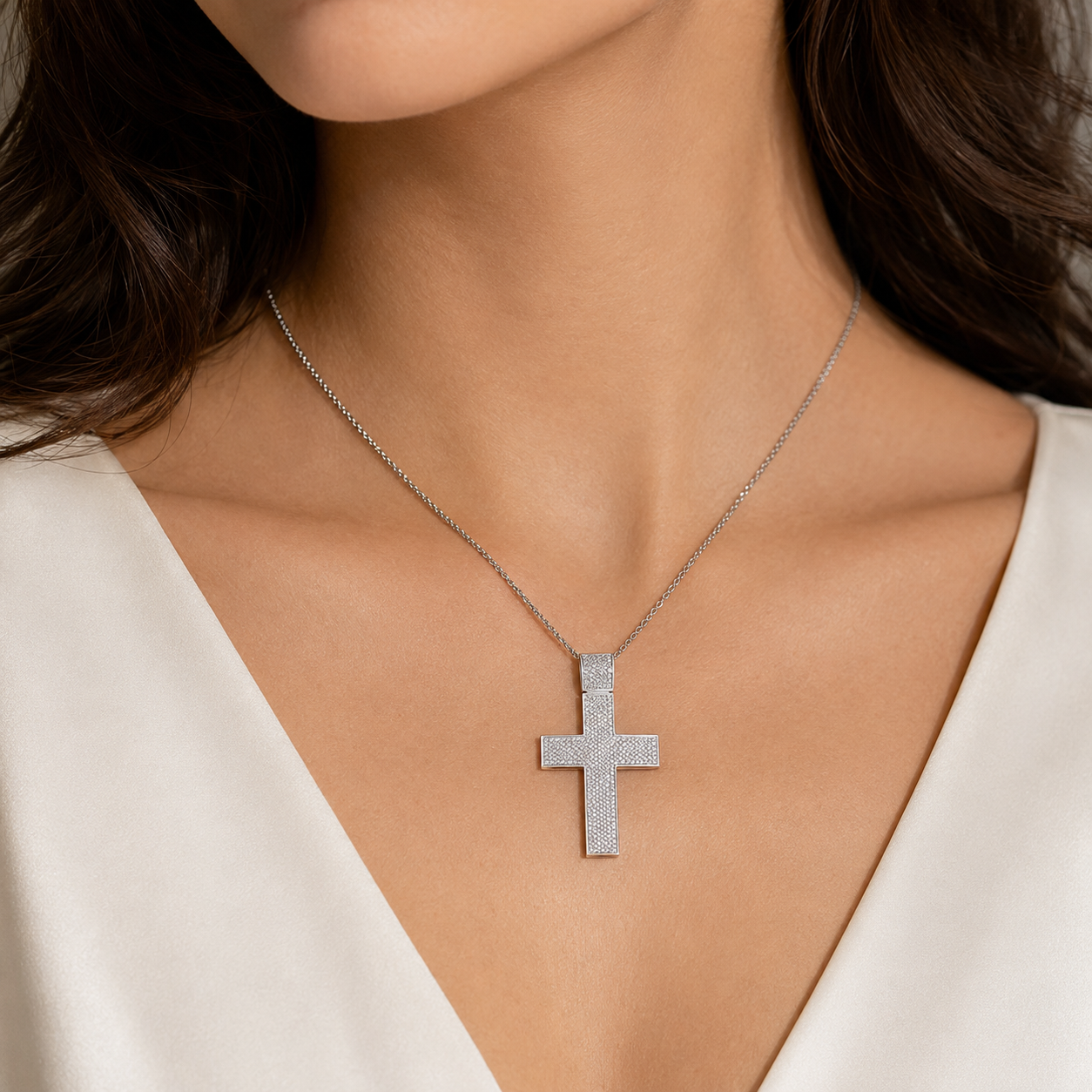 Natural Diamonds Cross Pendant 14KT White Gold