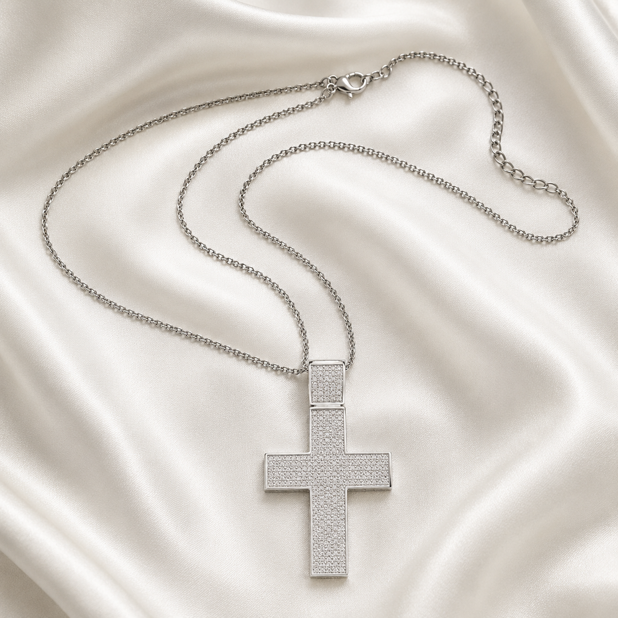 Natural Diamonds Cross Pendant 14KT White Gold