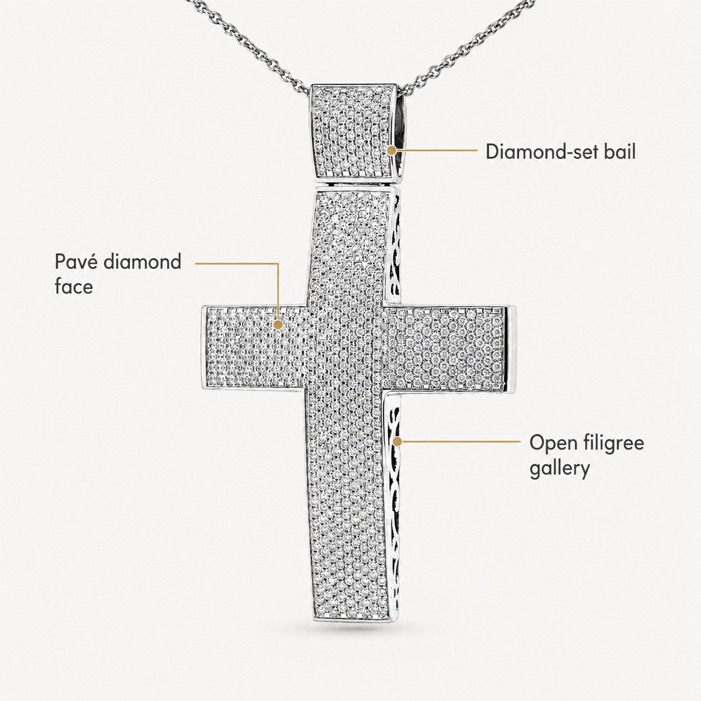 Natural Diamonds Cross Pendant 14KT White Gold