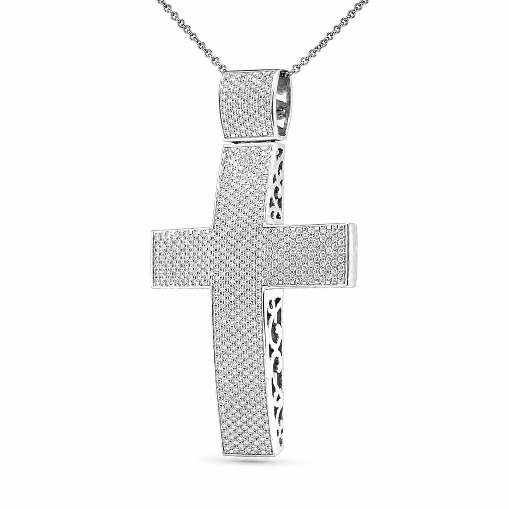 Natural Diamonds Cross Pendant 14KT White Gold