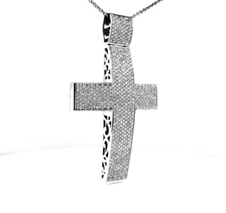 Natural Mined Diamond Cross Pendant 14KT White Gold