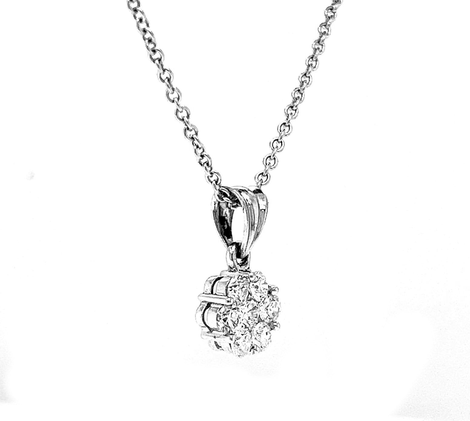 Natural Diamond Illusion Cluster Pendant, in White Gold