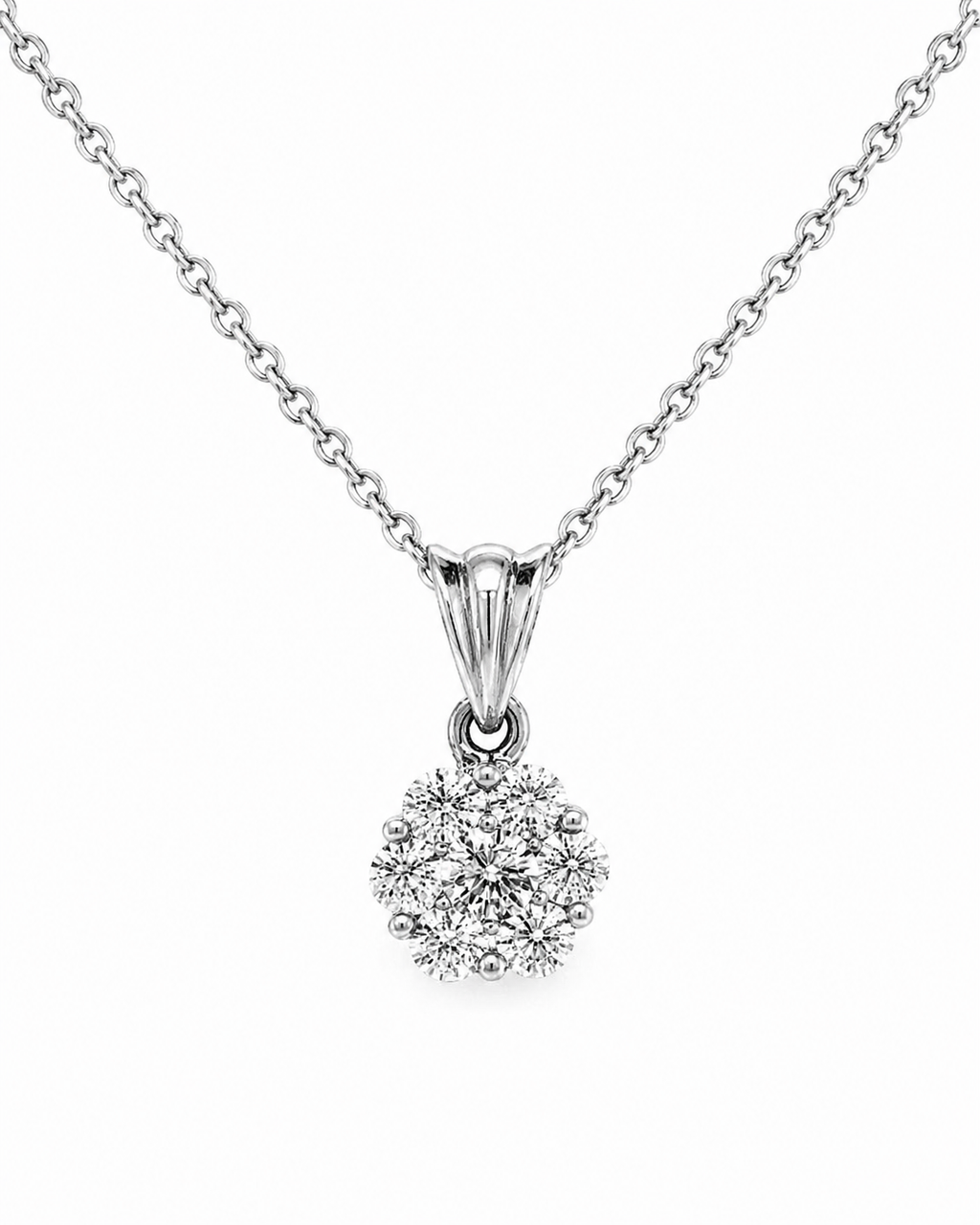 Natural Diamond Illusion Cluster Pendant 14KT White Gold