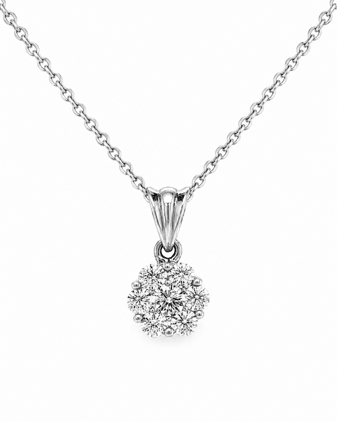 Natural Diamond Illusion Cluster Pendant 14KT White Gold