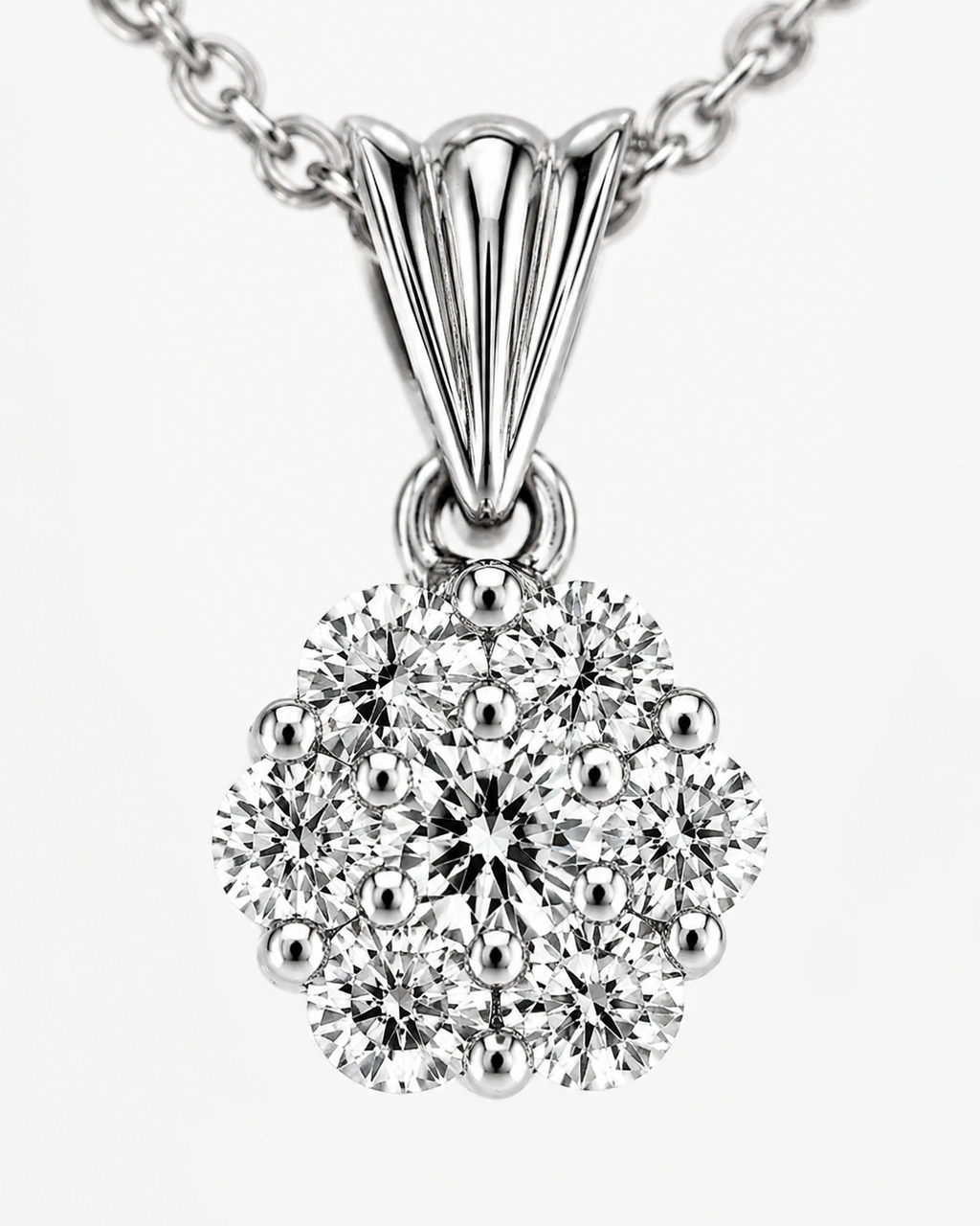Natural Diamond Illusion Cluster Pendant 14KT White Gold