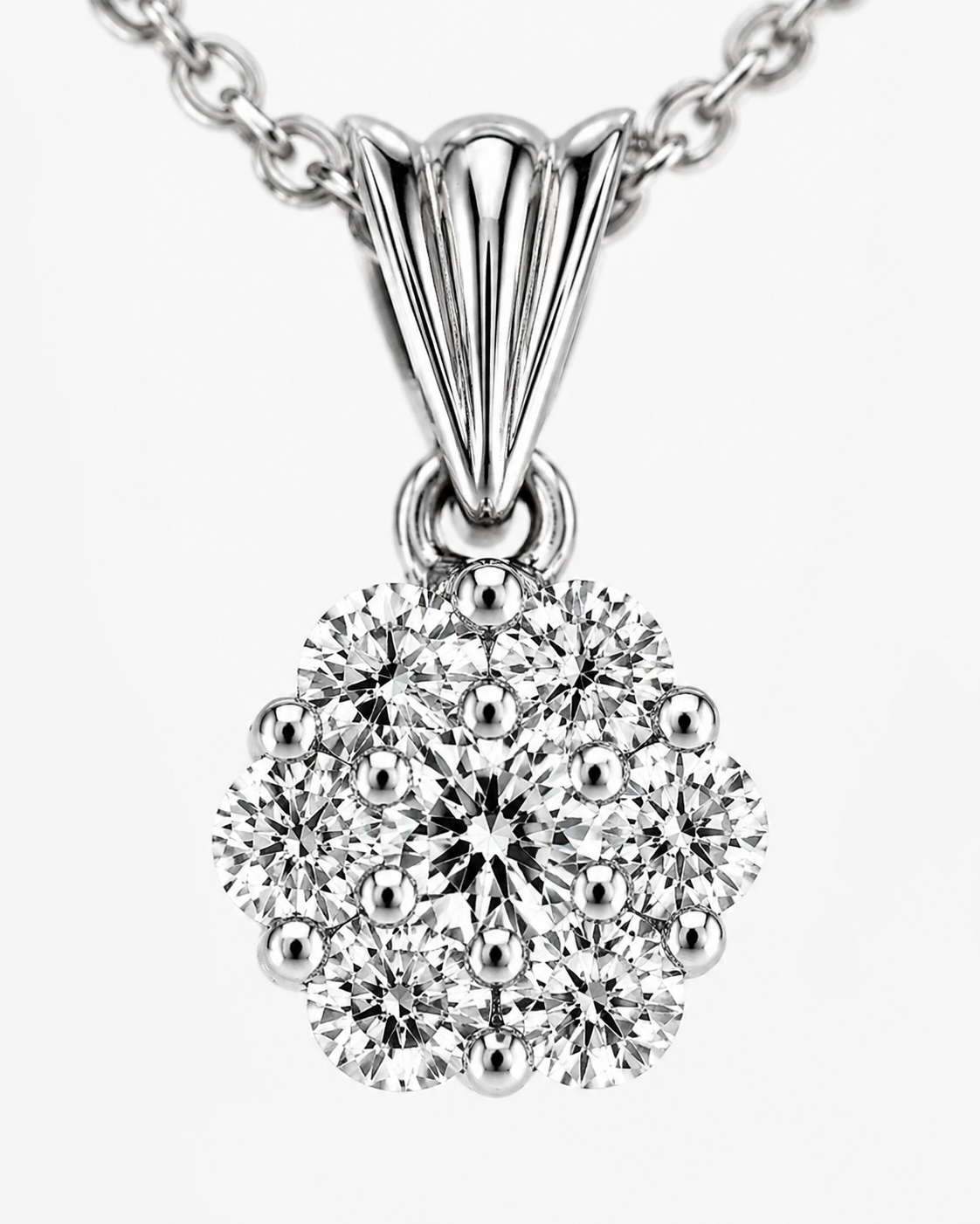 Natural Diamond Illusion Cluster Pendant 14KT White Gold