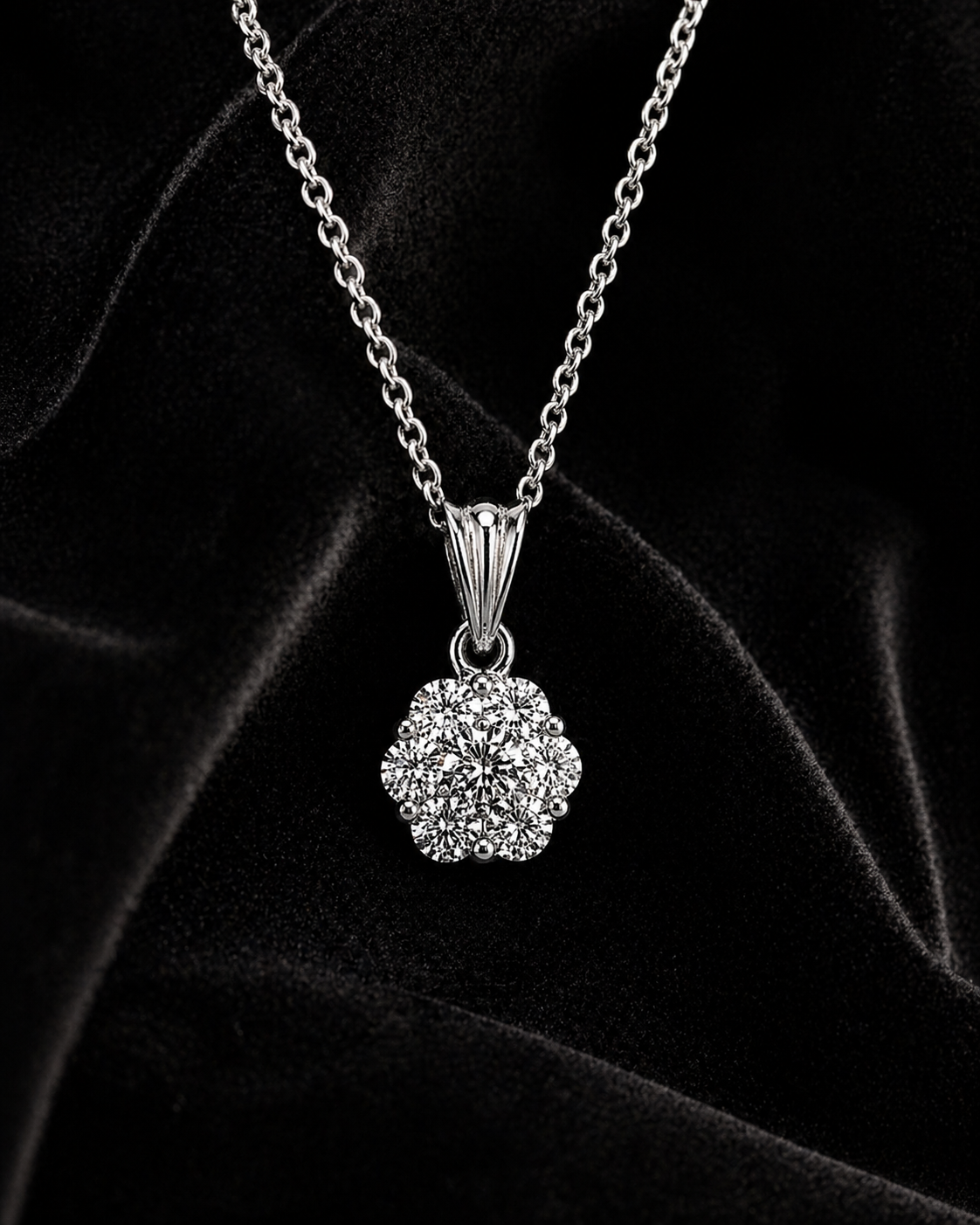 Natural Diamond Illusion Cluster Pendant 14KT White Gold
