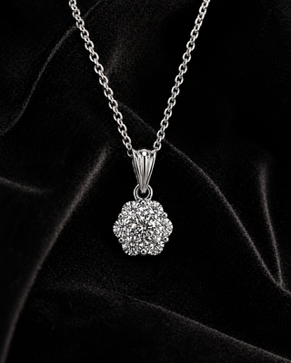 Natural Diamond Illusion Cluster Pendant 14KT White Gold