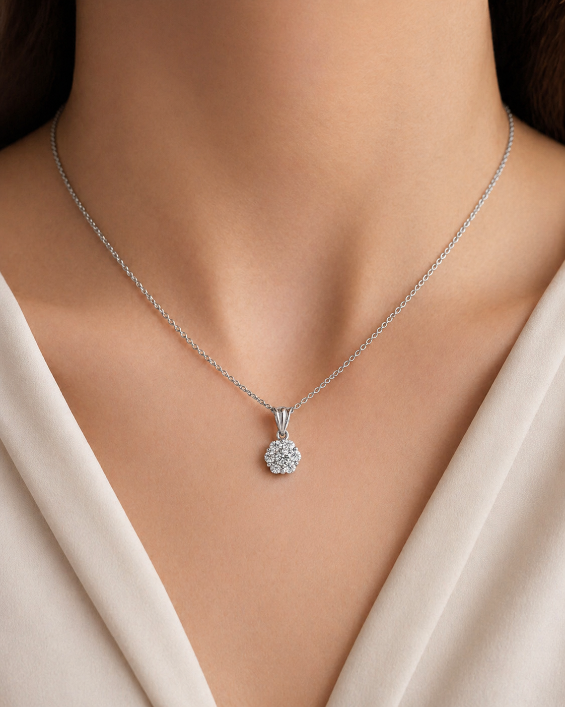 Natural Diamond Illusion Cluster Pendant 14KT White Gold