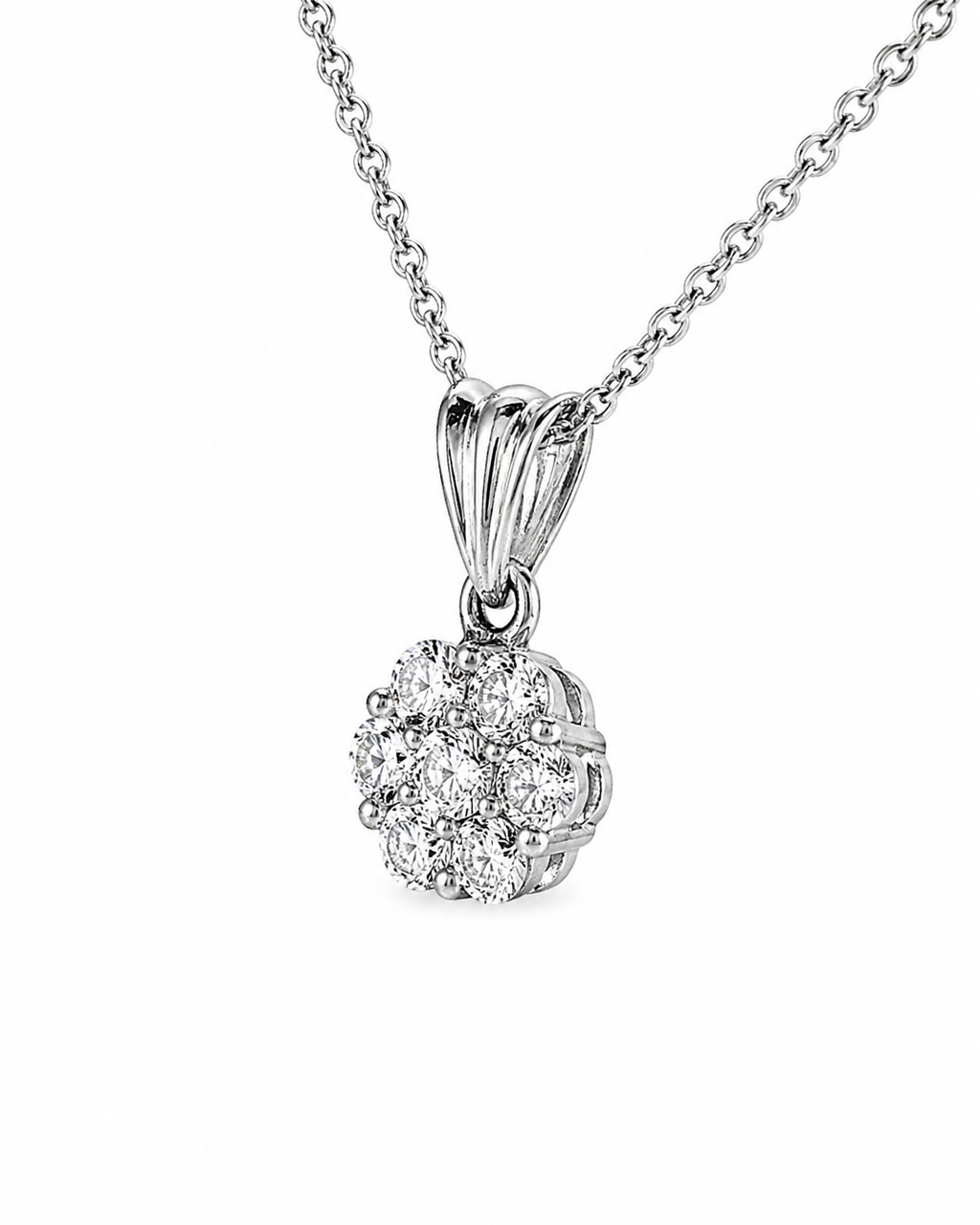 Natural Diamond Illusion Cluster Pendant 14KT White Gold