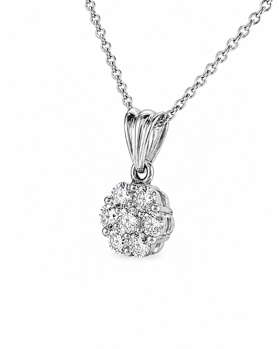 Natural Diamond Illusion Cluster Pendant 14KT White Gold