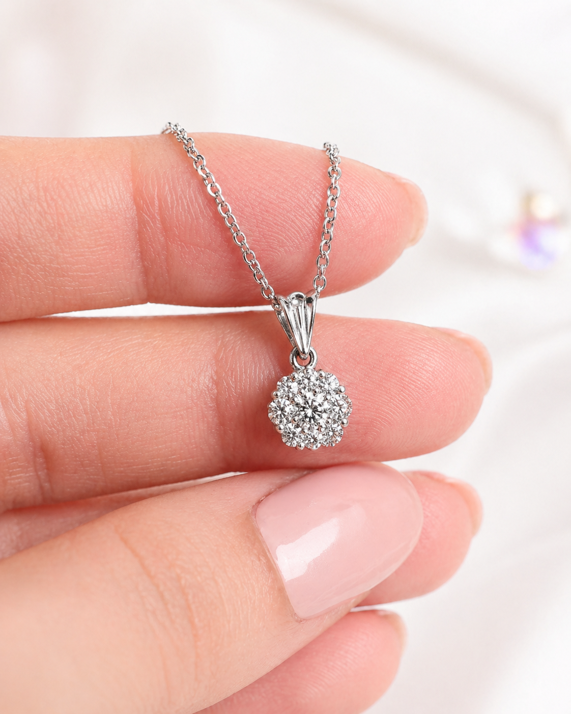 Natural Diamond Illusion Cluster Pendant 14KT White Gold