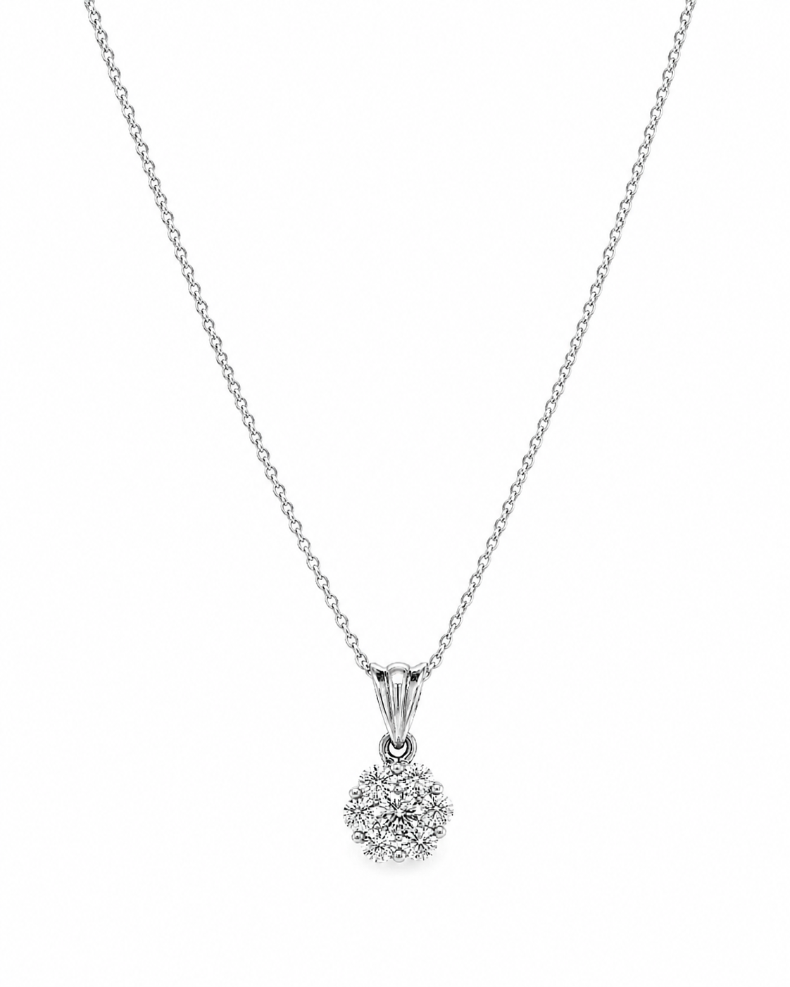 Natural Diamond Illusion Cluster Pendant 14KT White Gold