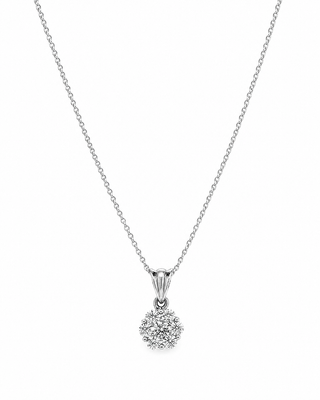 Natural Diamond Illusion Cluster Pendant 14KT White Gold