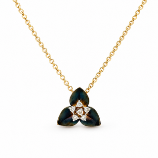 Natural Diamond Fancy Lotus Flower Pendant 14KT Yellow Gold
