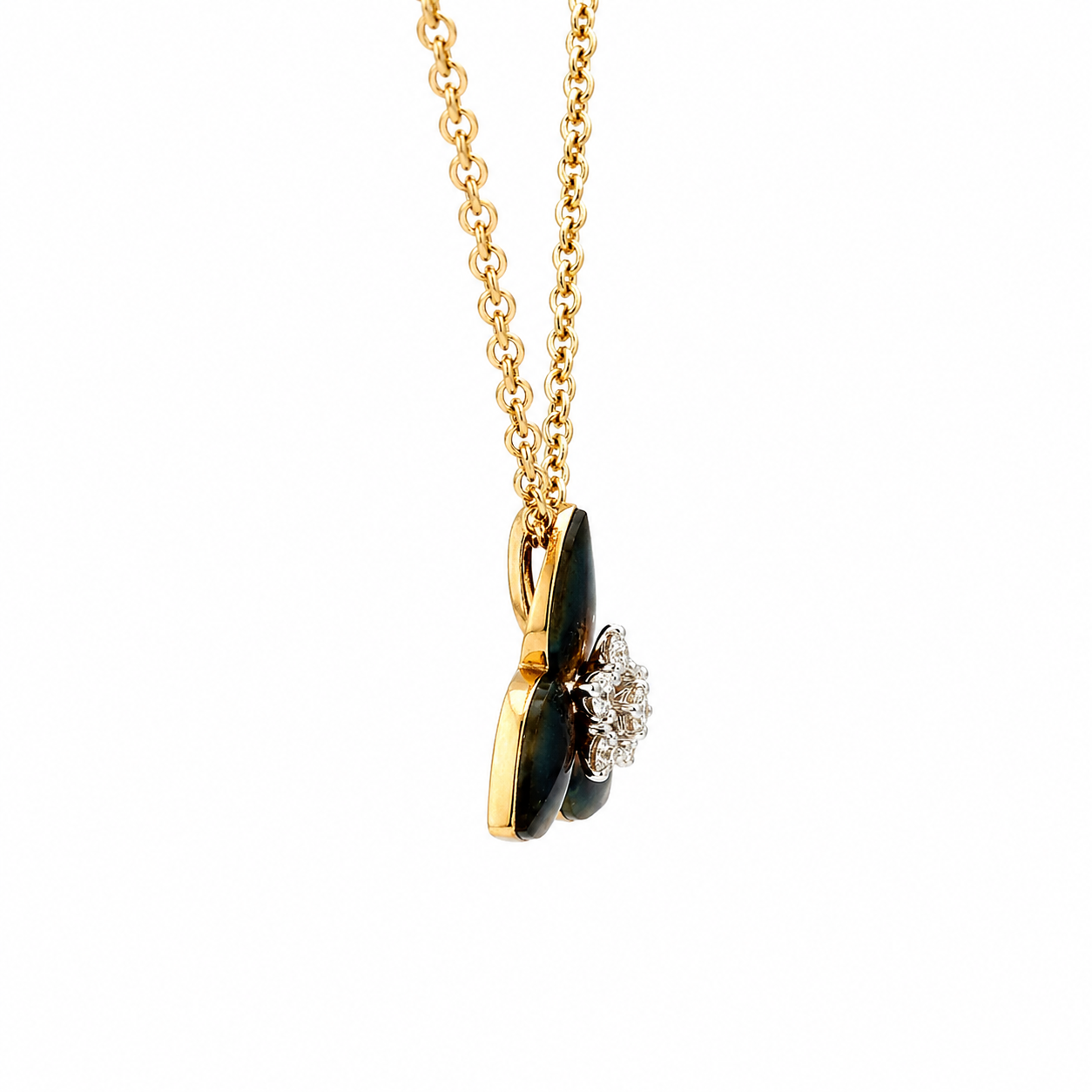 Natural Diamond Fancy Lotus Flower Pendant 14KT Yellow Gold