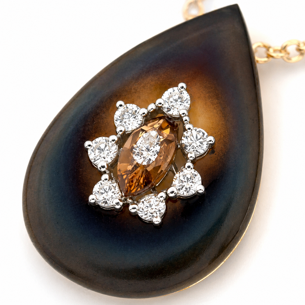 Natural Diamond Leaf Pendant 14KT Yellow Gold
